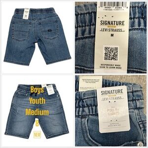 Levi’s Youth Medium 8 Shorts Denim Jeans Blue Drawstring Stretch Pull On NWT